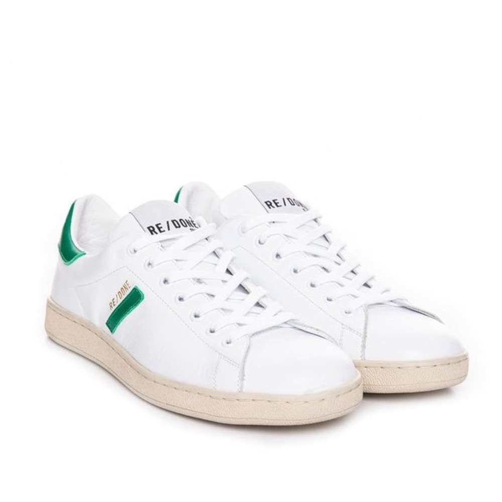 Re/Done White and Green 70s Tennis Sneakers
